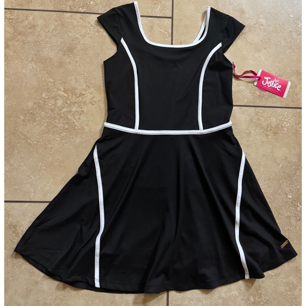 Justice Dress Girls L 12/14 Black White Sporty Active Built-in Shorts Pocket NEW